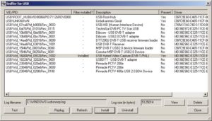 Abbildung 2: Das Windows-Programm »usbsnoop« emuliert einen virtuellen USB-Anschluss und schreibt die gesamte Kommunikation zwischen Betriebssystem und Hardware in ein Log. Auf diese Weise lässt sich das Protokoll für den Linux-Treiber ermitteln.