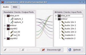 Abbildung 2: Qjackctl verbindet virtuelle und echte Audioports.