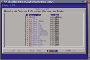 Abbildung 2: Deborphan und sein Textmenü-basiertes Interface helfen wie Debfoster beim Finden und Löschen verwaister Pakete. Vorsicht ist angesagt, wenn selbst kompilierte Tools vorhanden sind.