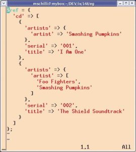 Abbildung 2: XML::Simple übersetzt die Beispieldaten in diese Datenstruktur, auf die Perl einfach zugreifen kann.