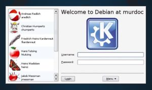 Abbildung 2: Mit einem grafischen Login-Screen - das Bild zeigt den von KDM - loggen sich Benutzer komfortabel ein. Zudem bietet er in der Regel ein Menü zur Auswahl des Desktops oder zum Herunterfahren des Systems.