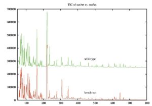 Abbildung 2: Mittels Gnuplot verwandelt Comspari die Datenmenge aus dem Versuch mit einem Massenspektrometer in anschauliche Kurven.
