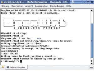 Abbildung 2: Zurück zum Original: Nachdem Sie die Firmware als Datei auf den Router kopiert haben, verwenden Sie den Befehl »mtd«, um die Original-Firmware im Flash abzuspeichern.