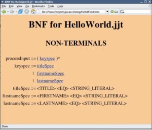 Abbildung 2: Die Grammatik des Beispiels in BNF-Notation als HTML-Ansicht.