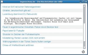 Abbildung 2: Der einfache RSS-Reader zeigt den Newsfeed der ARD-Tagesschau. Setzt der Anwender den Mauszeiger auf einen der Titel, präsentiert ihm das Programm den Text der Nachricht.