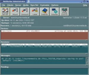 Abbildung 2: Eine laufende Backup-Session des Oracle Agent für Legato Networker lässt sich in der grafischen Oberfläche mitverfolgen.