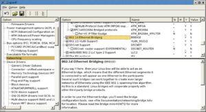 Abbildung 2: Ob der Kernel (hier 2.6.17.7) den Bridge-Modus unterstützt, entscheidet die Option »BRIDGE«, zu finden unter »Networking | Networking support | Networking options | 802.1d Ethernet Bridging«.