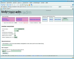 Abbildung 2: Der Dialog für die Einrichtung einer neuen Domain. Das Frontend Web-cyradm macht es möglich, Domains komfortabel zu verwalten.