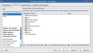 Abbildung 2: Unter dem »Protokoll«-Reiter stellt der Administrator ein, welche Protokolle die Firewall zulassen und sperren soll. Um Portnummern muss er sich dabei nicht kümmern.