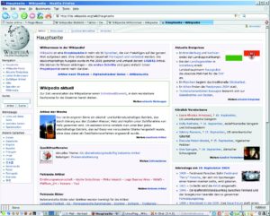 Abbildung 2: Die Hauptseite der deutschen Wikipedia. Eine Million Artikel hat das Wikipedia-Projekt schon gesammelt, die deutsche Ausgabe über 140000 davon.