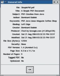 Abbildung 2: Der Acrobat Reader zeigt in seinem Info-Fenster die mit I-Text geschriebenen Metainformationen einer PDF-Datei.