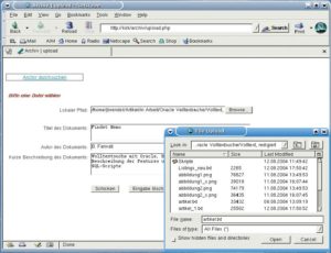 Abbildung 2: Über dieses Upload-Interface kann der Benutzer eigene Dokumente in das Archiv aufnehmen, in dem er sie später mit der Oracle-Volltextsuche durchforsten kann.
