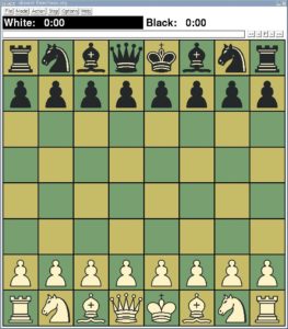 Abbildung 2: Das XBoard-Schachbrett in der Ausgangsstellung. Mit dem Programm kann man nicht nur gegen den Computer spielen - auch Partien mit anderen Spielern übers Internet sind dank spezieller Chess-Server möglich.
