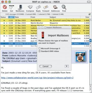Abbildung 2: Das Gnustep-Programm Gnumail funktioniert auch unter Mac OS X. Neben Gnumail gibt es noch viele weitere Programme für die Gnustep-Umgebung.