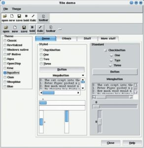 Abbildung 2: Mit dem Tile-Paket wird Tk anpassungsfähig: Dieses Demo-Programm zeigt das GTK-Theme Aquativ, angewendet auf eine Tk/Tile-Oberfläche.