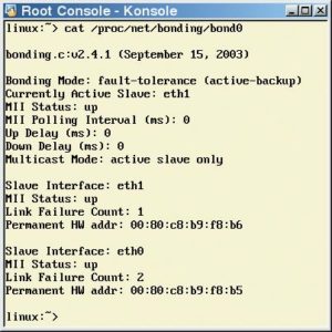 Abbildung 2: Über den Status der Bonding-Interfaces informieren die Dateien im Proc-Dateisystem unter »/proc/net/bonding«.
