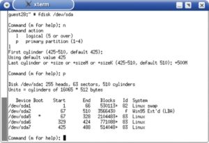 Abbildung 2: Anlegen einer neuen Partition von 500 MByte Größe mit Fdisk.