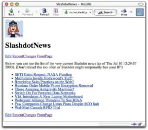 Abbildung 2: Slashdot-News als Zugabe zum Minimal-Wiki. Den vollständigen Code zeigt Listing 3.