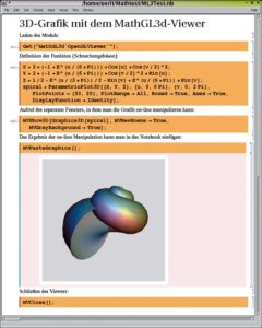 Abbildung 2: Darstellung einer dreidimensionalen Grafik mit Hilfe des Addon-Pakets MathGL3d. Das separate Fenster, das beim Ausführen des Befehls »MVShow3D[]« erscheint, wird nicht gezeigt.