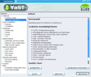 Abbildung 2: Mit dem Yast-2-Modul "Automatische Installation" lassen sich nicht nur Masseninstallationen vorbereiten, sondern auch Drittprodukte voll in die SuSE Enterprise integrieren.