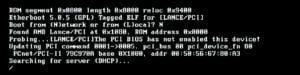 Abbildung 2: Etherboot startet aus einem Disketten-Image: Es erkennt und initialisiert die Netzwerkkarte anhand ihrer PCI- und Vendor-ID und startet DHCP.
