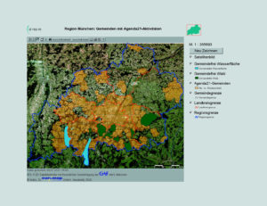 Vektordaten mit hinterlegtem Satellitenbild der Region München.