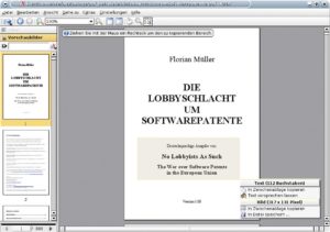 Abbildung 2: Die Auswahlfunktion von Kpdf kopiert Textabschnitte aus einem Dokument heraus oder lässt sie von Hilfsprogrammen vorlesen.