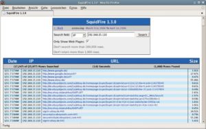 Abbildung 2: Squidfire durchsucht die von Squid protokollierten Zugriffe. Um nur dieser Webapplikation Zugriff auf die Logfiles zu geben, kooperiert Apache per »mod_change_hat«-Modul mit App Armor. So weiß das Sicherheitssystem, welche Webapplikation gerade aktiv ist.