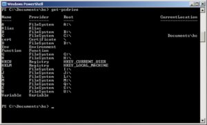 Abbildung 3: Die Powershell definiert den Begriff "Laufwerk" sehr weit, indem sie Umgebungsvariablen, Aliase und die Registrierungsdatenbank ebenfalls einbezieht.