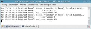 Abbildung 3: Kernel-Preemption eingeschaltet: Der hoch-priore Kernel-Thread unterbricht den normal-prioren.