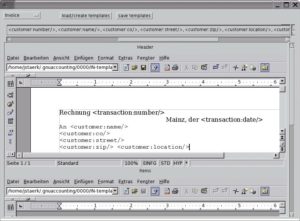Abbildung 3: Fast schon eine Faktura: Das Vorlagen-Gestalten-Fenster von Gnu Accounting.