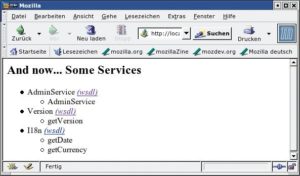 Abbildung 3: Eine Liste aller Webservices inklusive der zugehörigen WSDL-Dateien generiert Axis automatisch.