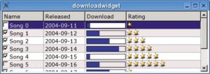 Abbildung 3: Dieses komplette Download-Widget ist mit nur 155 Zeilen Code implementiert. Alle Grafiken liegen als Ressourcen direkt im Binary. Das neue Model-View-Konzept vereinfacht die Programmierung.