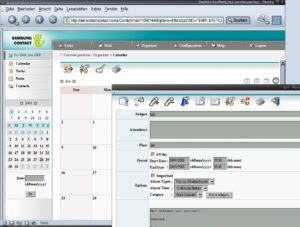 Abbildung 3: Das CGI-Webinterface von Contact beherrscht zwar kein Drag&Drop, dafür aber das Anlegen und Bearbeiten von Terminen, Aufgaben, Kontakten und Notizen in den persönlichen Mappen in voller Pracht.