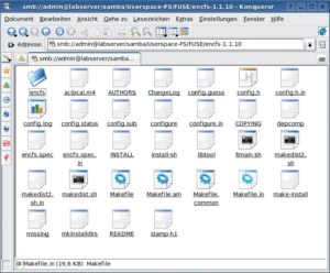 Abbildung 3: KDE besitzt mit seinen KIO-Slaves auch einige Userspace-Dateisysteme. Hier zeigt der Konqueror ein Verzeichnis, das über Samba gemountet ist. Weitere Slaves gibt es für SSH, Bluetooth oder Digitalkameras.