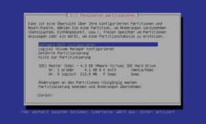 Abbildung 3: Das Partitionierungsprogramm des Ubuntu-Servers erlaubt sowohl das Erzeugen von Soft-Raids als auch von LVM-Volumes.