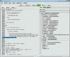 Abbildung 3: Ist alles richtig konfiguriert, erscheint auf Knopfdruck der grafische Perl-Debugger »ptkdb«.