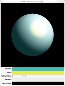 Abbildung 3: OpenGL-Programme können die Farbe der Beleuchtung und des Materials bis ins feinste Detail definieren. Ein kleines Skript gibt dem Benutzer Zugriff auf die wichtigsten Parameter.