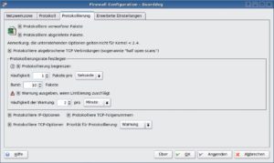 Abbildung 3: In diesem Fenster legt der Admin fest, wie genau die Firewall alle Vorgänge auf dem System protokollieren soll. Dabei schützt Guarddog auch vor bestimmten Denial-of-Service-Angriffen.