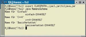 Abbildung 3: Die Java-Anwendung »NamensSchema« in Listing 3 benutzt das Tcl-Skript aus Listing 4, um Zeichenketten nach dem vorgegebenen Namensschema umzuwandeln.