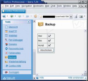 Abbildung 3: Das Confixx-Interface hat eine einfache Backup-Funktion. Sie ist jedoch sehr unsicher implementiert.