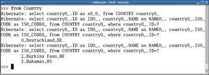 Abbildung 3: Die interaktive Abfrage »from Country« zeigt ID, Name und Kürzel aller Länder.