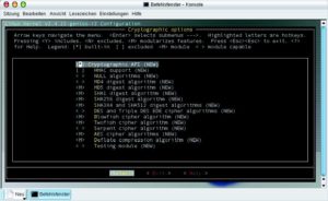 Abbildung 3: Neuerdings enthält bereits der Standardkernel (ohne zusätzliche Patches) Verschlüsselungsoptionen. Dazu sind »Cryptographic API« und die gewünschten Algorithmen auszuwählen.