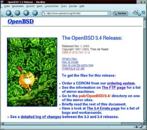 Abbildung 3: Am 1. November haben die OpenBSD-Entwickler Version 3.4 freigegeben. Leider bieten sie keine ISO-Images zum Download an. Wer OpenBSD auf CD haben will, muss das System bei einem Händler kaufen.
