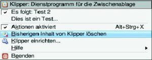 Abbildung 3: Mit den Perl-Bindings für DCOP hat ein simples Perl-Skript (siehe Listing 1) die Zwischenablage von Klipper mit Elementen gefüllt.