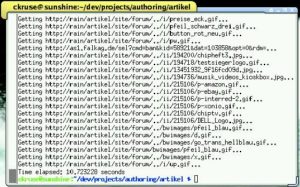 Abbildung 3: Das Benchmark-Skript des Autors in Aktion. Es lädt die übergebene URL herunter und misst die dafür gebrauchte Zeit.