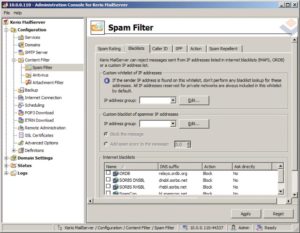 Abbildung 3: Kerio integriert Viren- und Spamschutz sehr gut in seinen Mailserver und in die Administrationssoftware. Die Oberfläche erklärt die einzelnen Einstellmöglichkeiten gut.