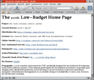 Abbildung 3: Die Arch-Homepage: Download möglich, Spenden willkommen.