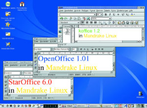 Abbildung 3: Büro, Büro, Büro: Der Mandrake-Deskop mit Star Office, Open Office und KOffice.