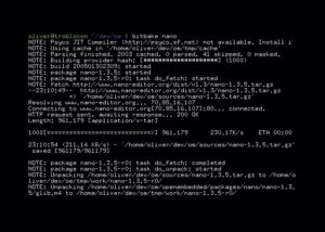 Abbildung 3: Bitbake hat den Quellcode des Nano-Editors heruntergeladen und macht sich gerade an die Paketerstellung.